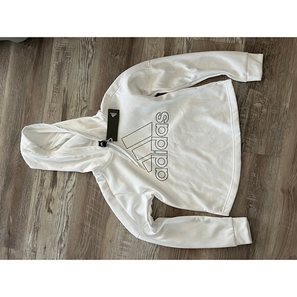 New Adidas White and black Hoodie Sweatshirt pullover hoodie 3 stripe life xs - Picture 1 of 5